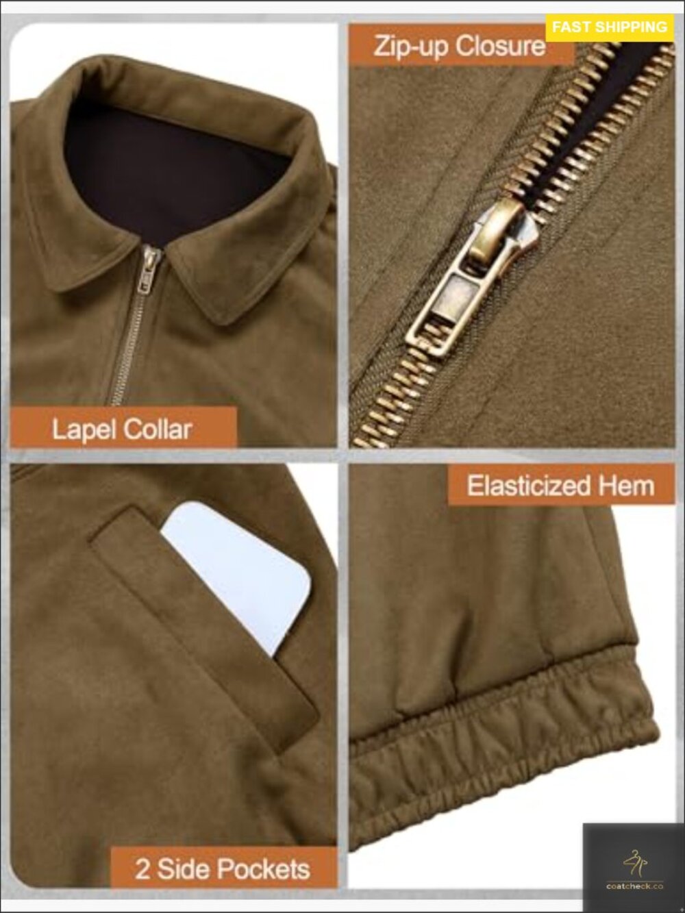 Oversized Faux Suede Bomber Jacket Trendy Casual Zip Up Long Sleeve Coat with - Picture 6 of 7